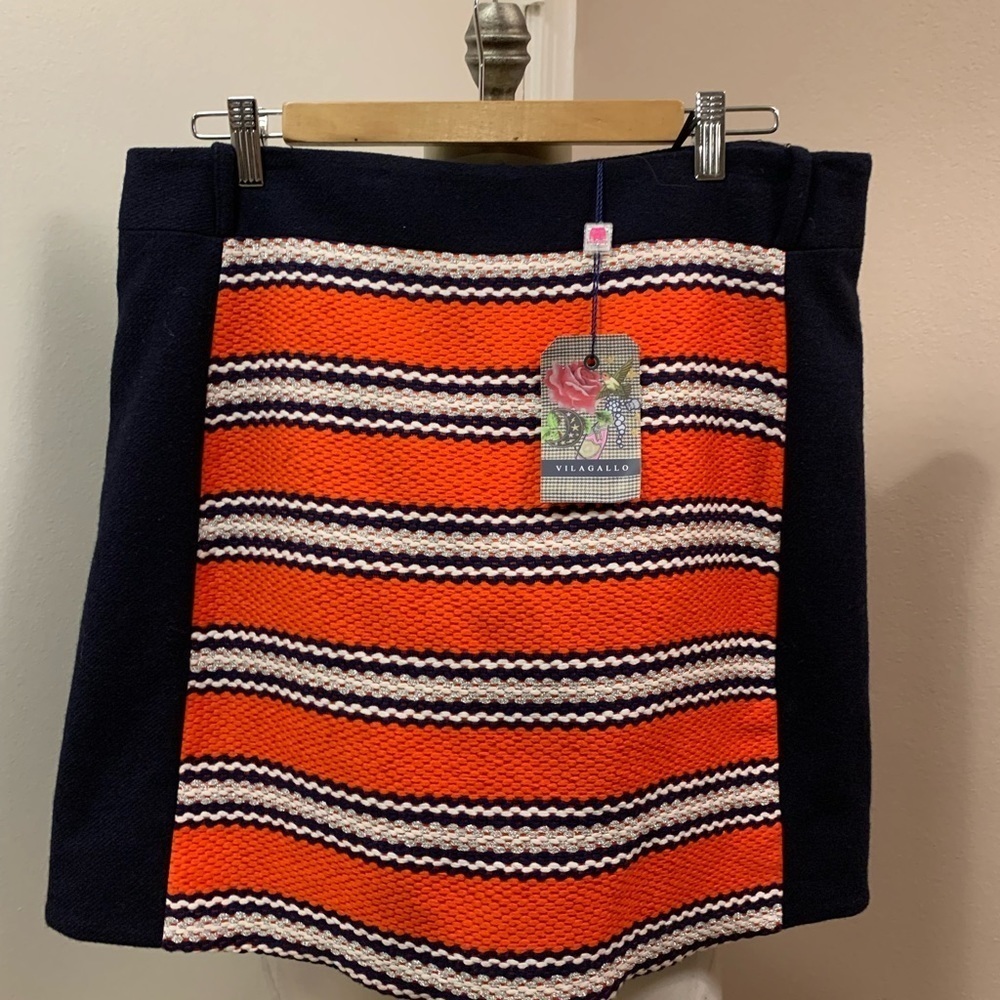 VILAGALLO Mini Skirt Navy, Red And Silver Size 42 US 10, Nwt